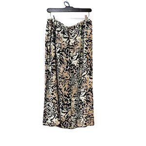 TanJay Animal Print Elastic Waist Midi Skirt Size 14 Beige & Black Lightweight